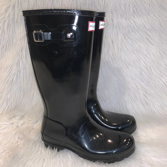 Hunter Original Tall Gloss Wellington Waterproof Rain Boots in Black - Picture 4 of 12